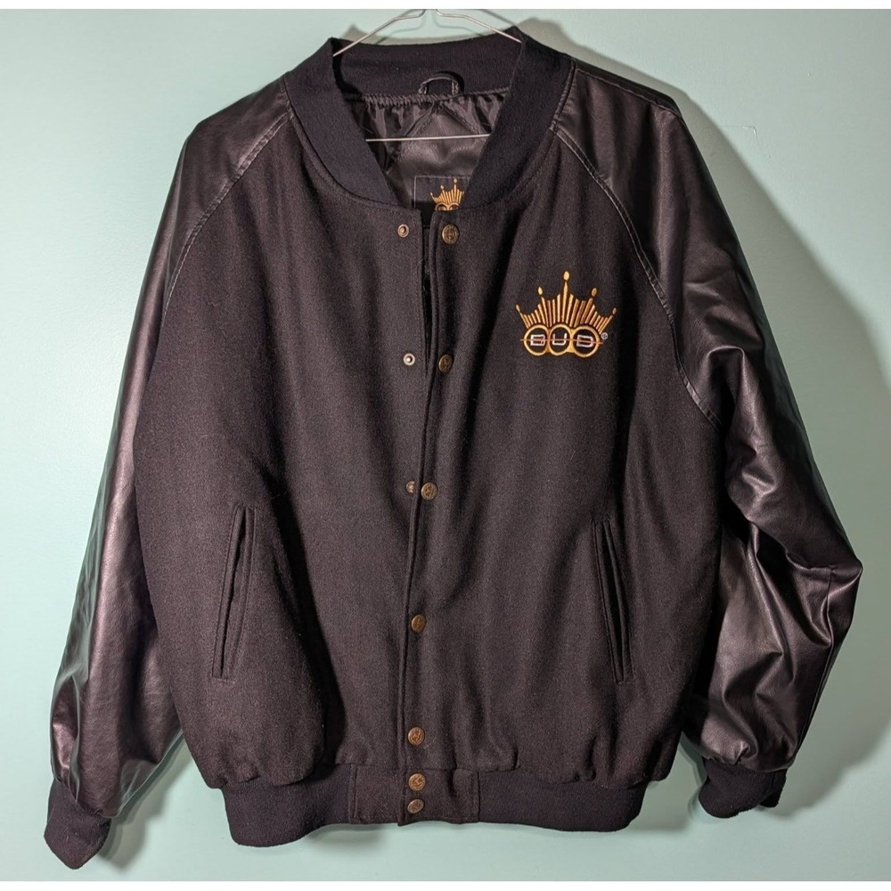 Bud Racing Button Up Varsity Jacket Vintage Gold Embroidered Branding Size Large